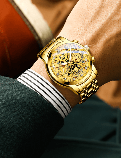Herenskeletonhorloge Eclipse Zwart Leerband