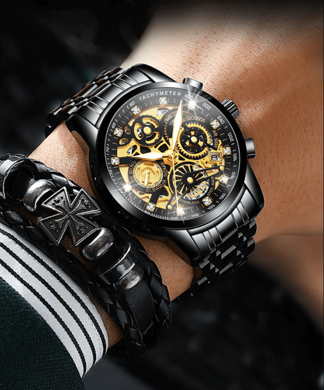 Herenskeletonhorloge Eclipse Zwart Leerband