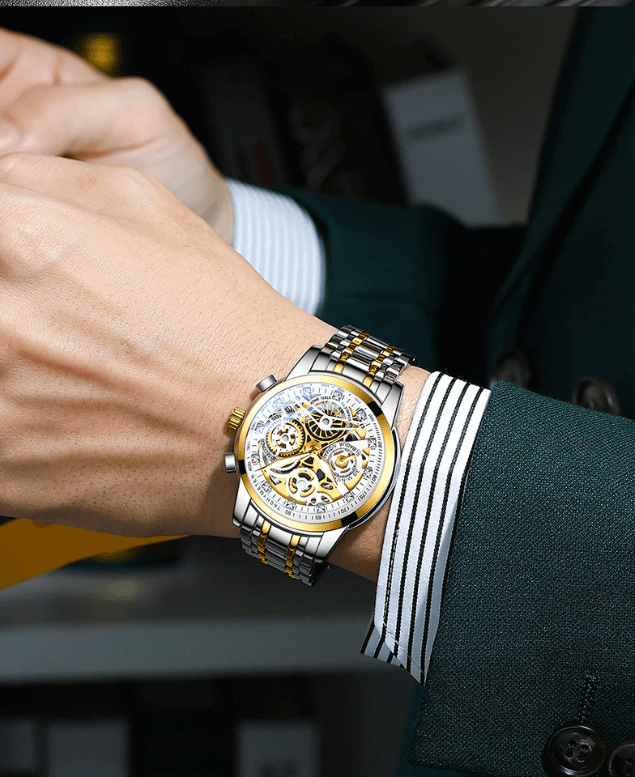 Herenskeletonhorloge Eclipse Zwart Leerband