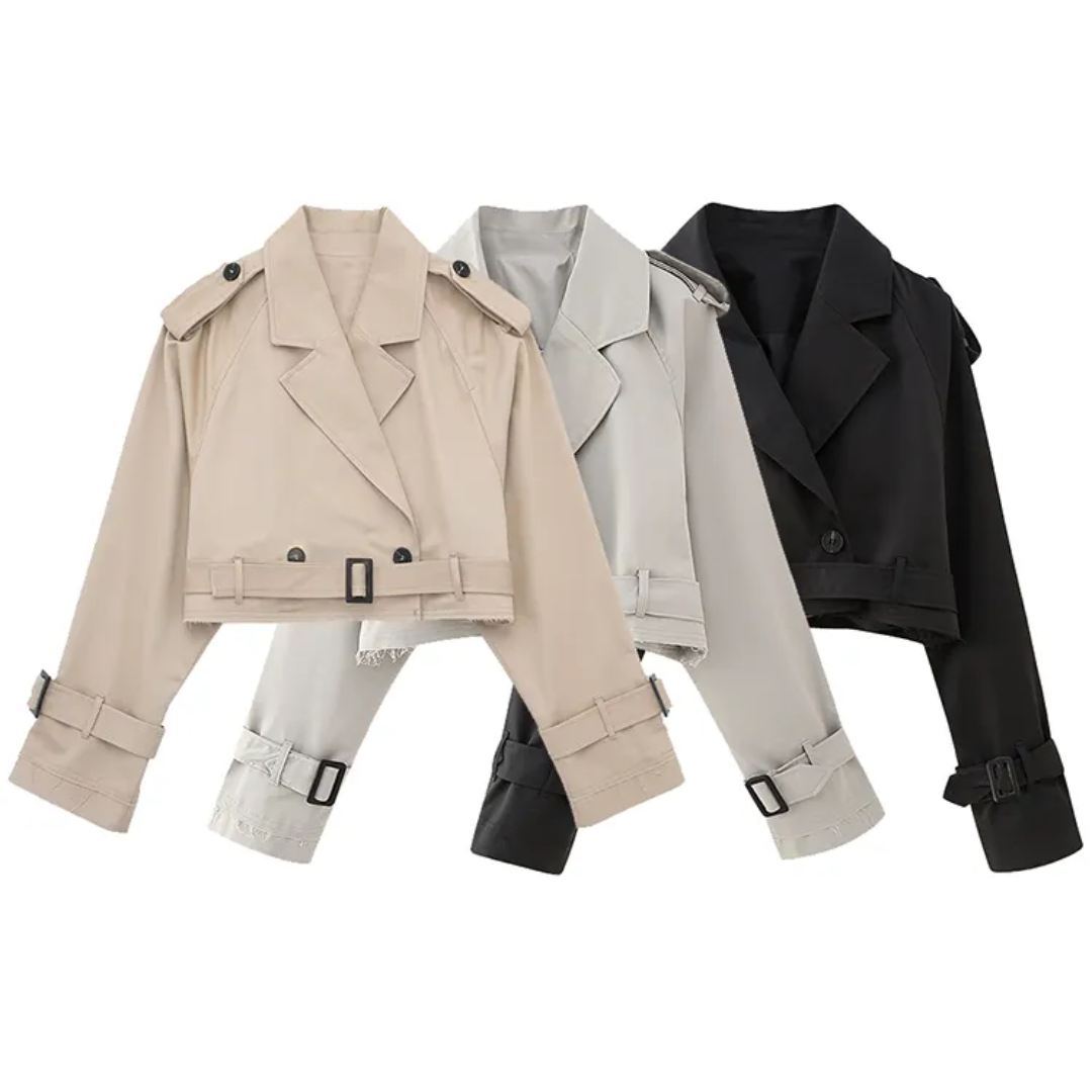 Klassieke Korte Trenchcoat Stijlvol Vintage Look