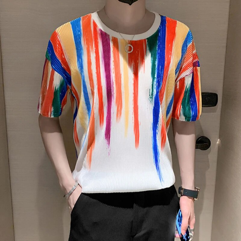 Heren T-shirt Elastisch Kleurrijk Katoen - Mode Vibes