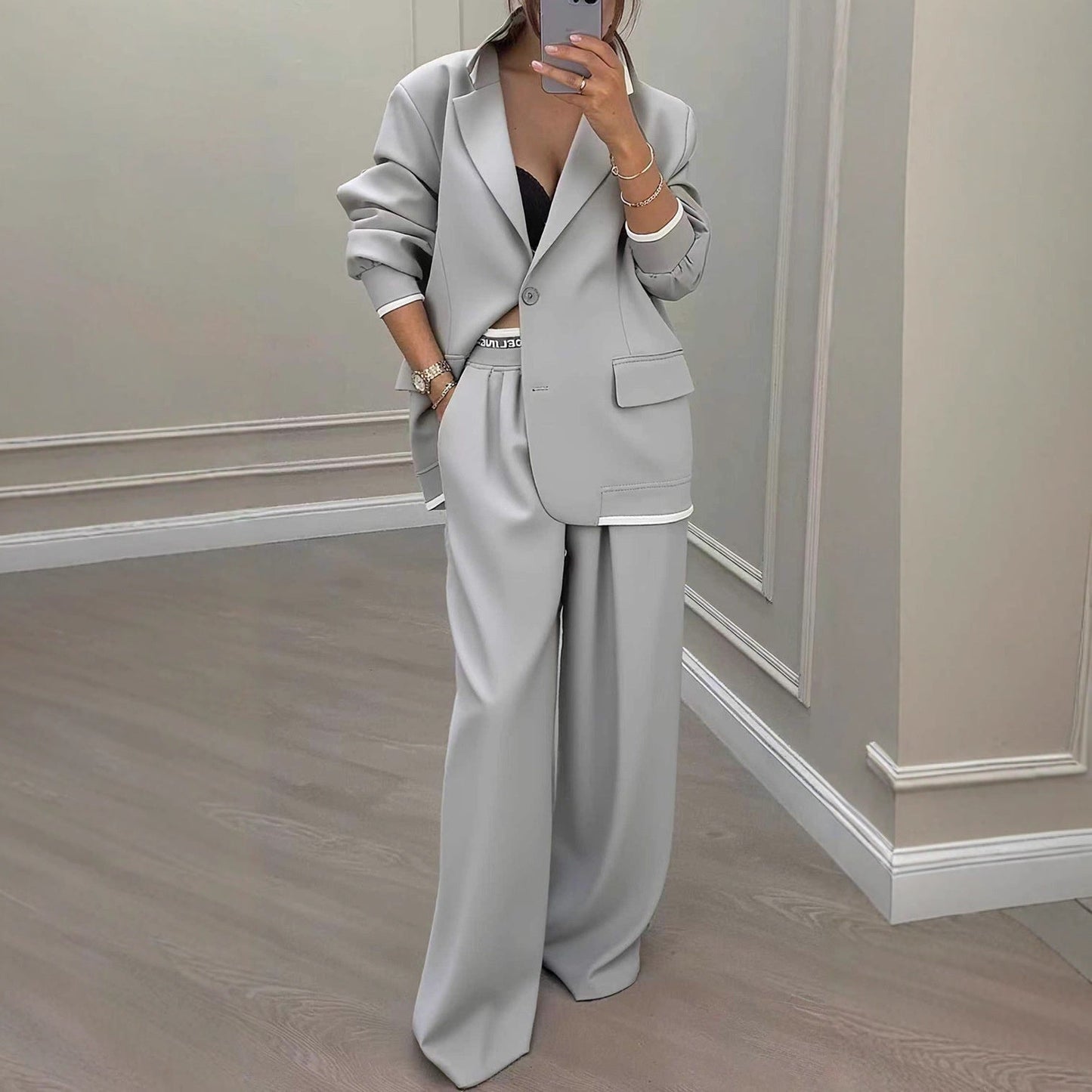 Dames Blazer Set met Wijde Broek Trendy Elegante Kleding - Mode Vibes