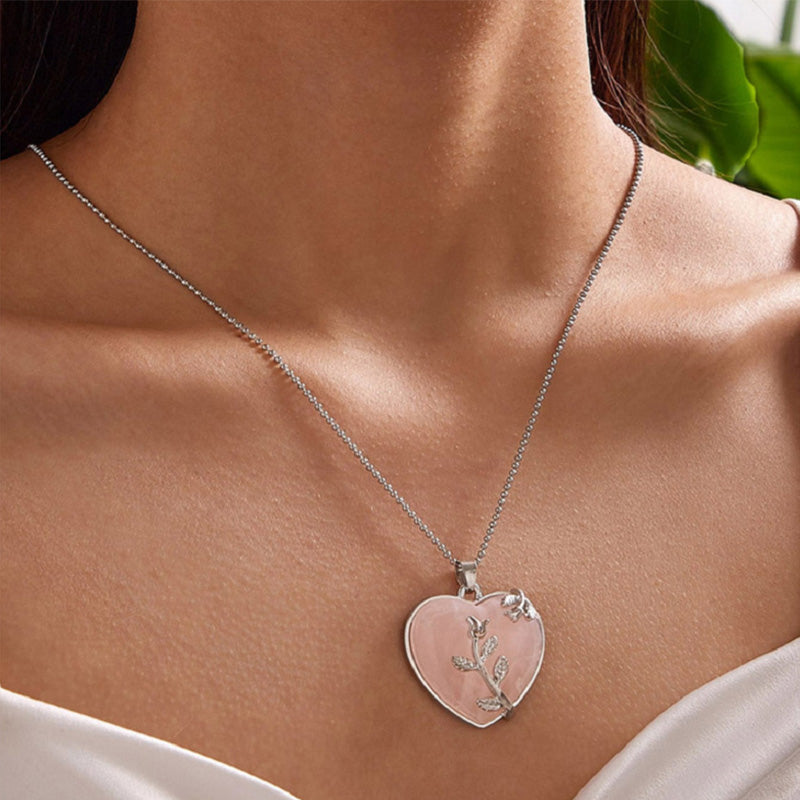 Rozenkwarts Halsketting Hartvormige Edelsteen Sieraden