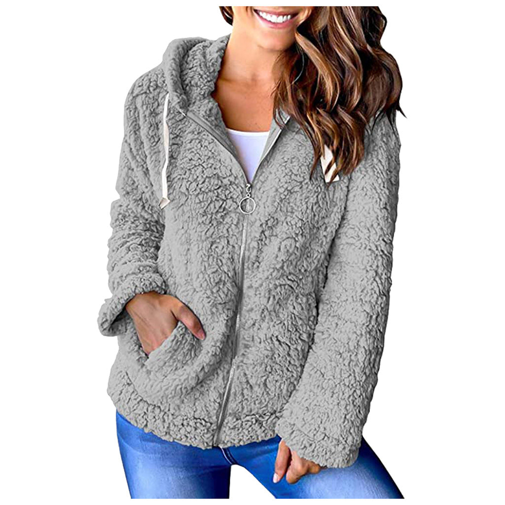Dames Fleece Hoodie Rits Zakken Elegant Zwart