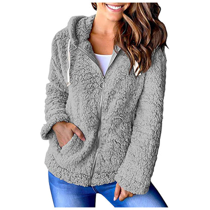 Dames Fleece Hoodie Rits Zakken Elegant Zwart