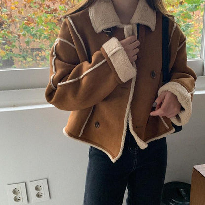 Dames Teddy Jas Shearling Leren Jas Warm en Stijlvol