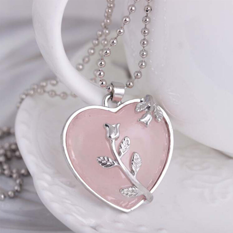 Rozenkwarts Halsketting Hartvormige Edelsteen Sieraden