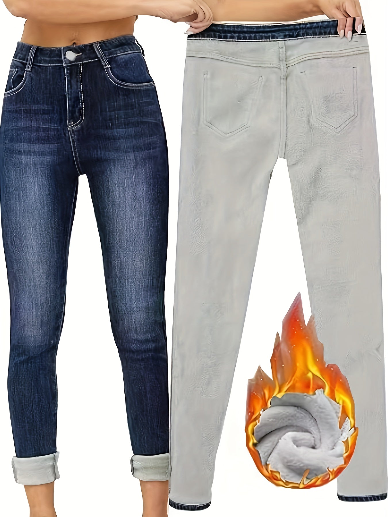 Skinny Jeans Warm met Fleece Voering voor Vrouw - Mode Vibes