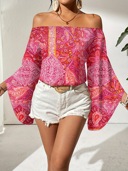 Vrouwelijke Blouse Off-Shoulder Geometrische Print