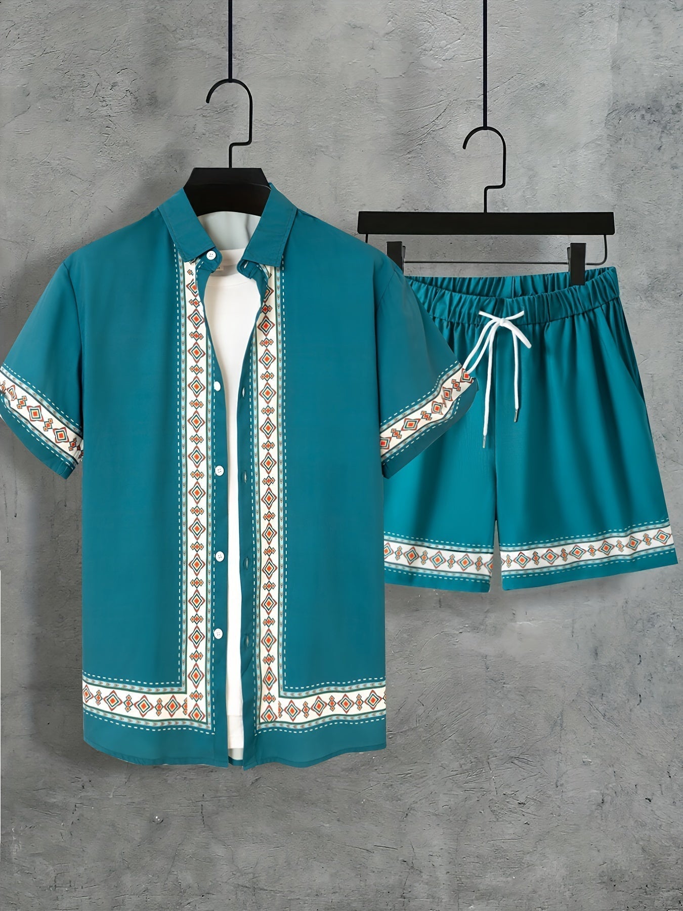 Heren Zomer Set - Tweedelig Casual Shirt en Shorts Boho Stijl