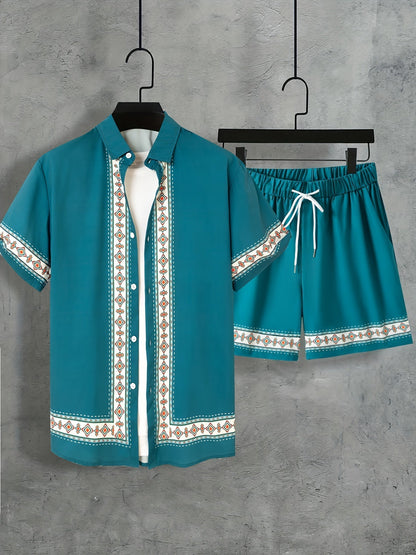 Heren Zomer Set - Tweedelig Casual Shirt en Shorts Boho Stijl