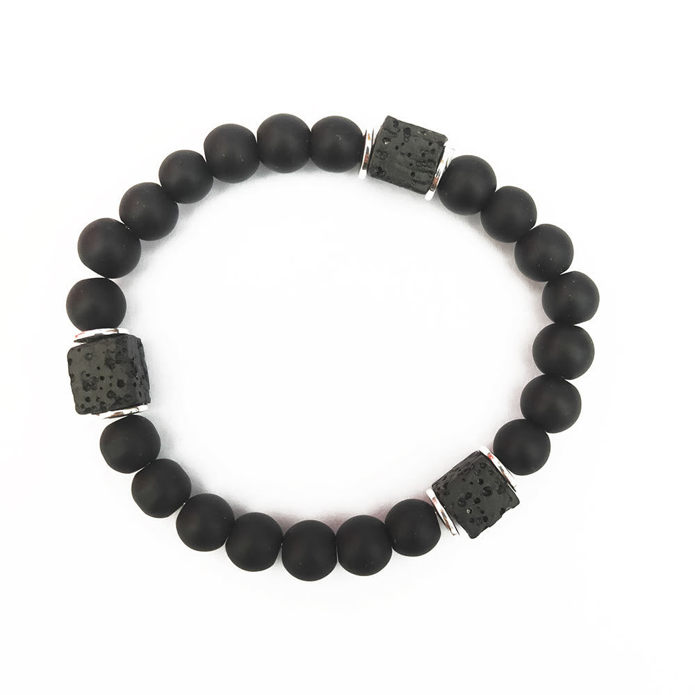Kubus Armband met Mat Zwart Onyx en Lavasteen Edelsteen