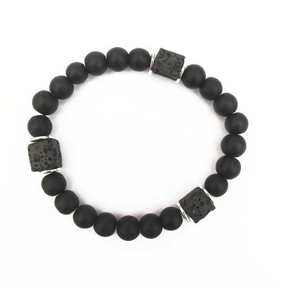 Kubus Armband met Mat Zwart Onyx en Lavasteen Edelsteen