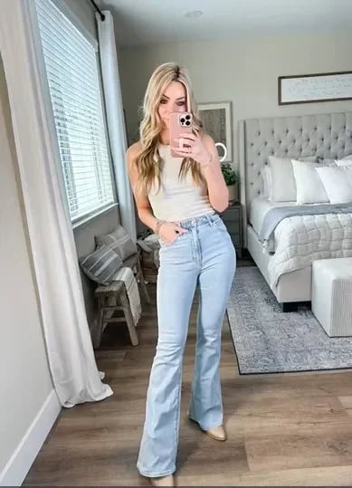 Hoge Taille Flared Jeans Comfortabel Katoen Elasthaan