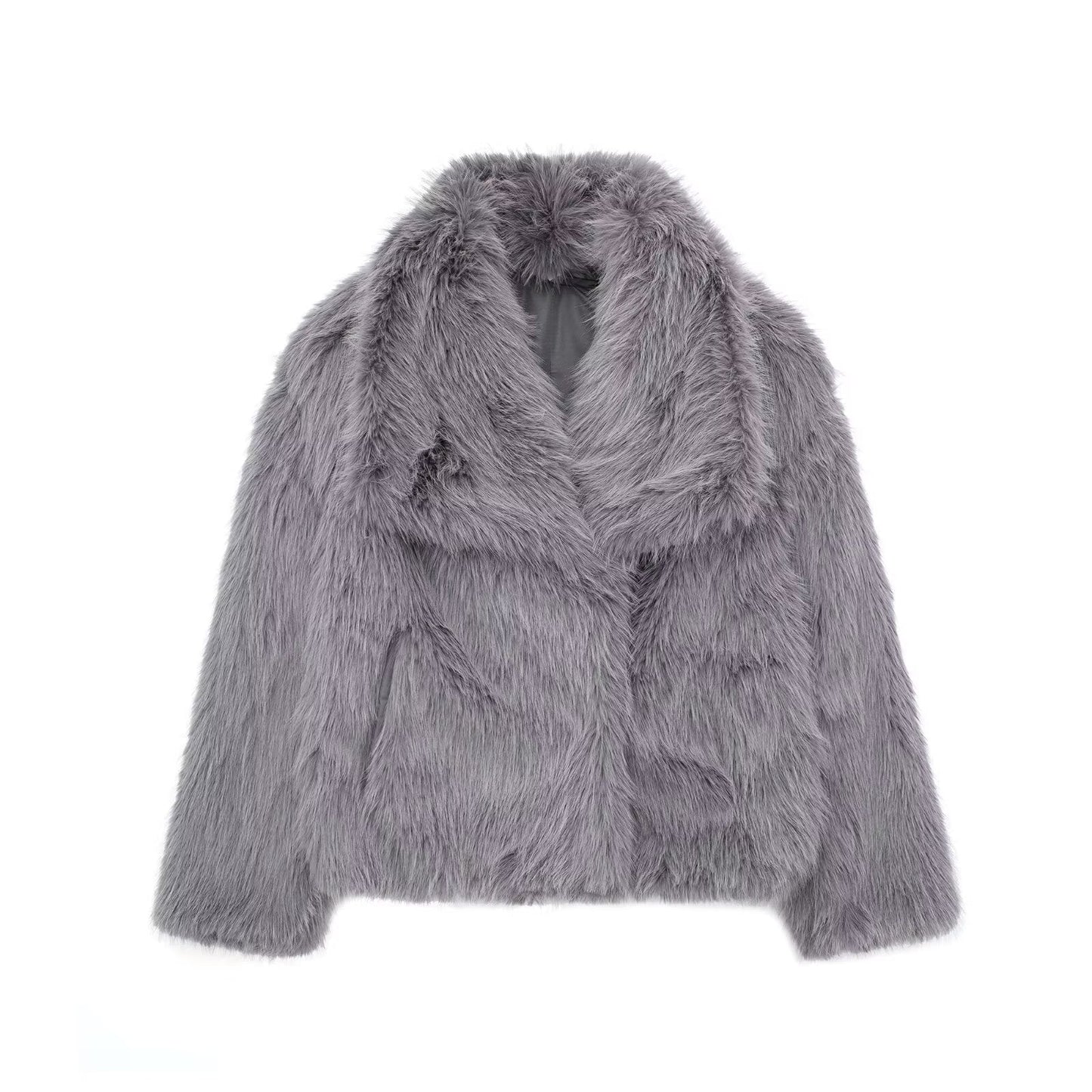 Dames Winterjas Pluche Kort Model met Kraag