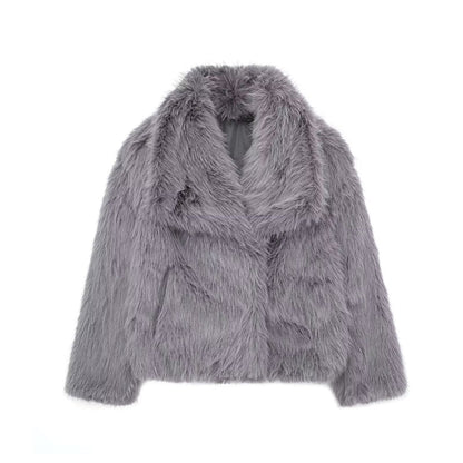 Dames Winterjas Pluche Kort Model met Kraag