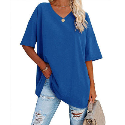 Dames V-hals T-shirt Losse Fit Basis Top