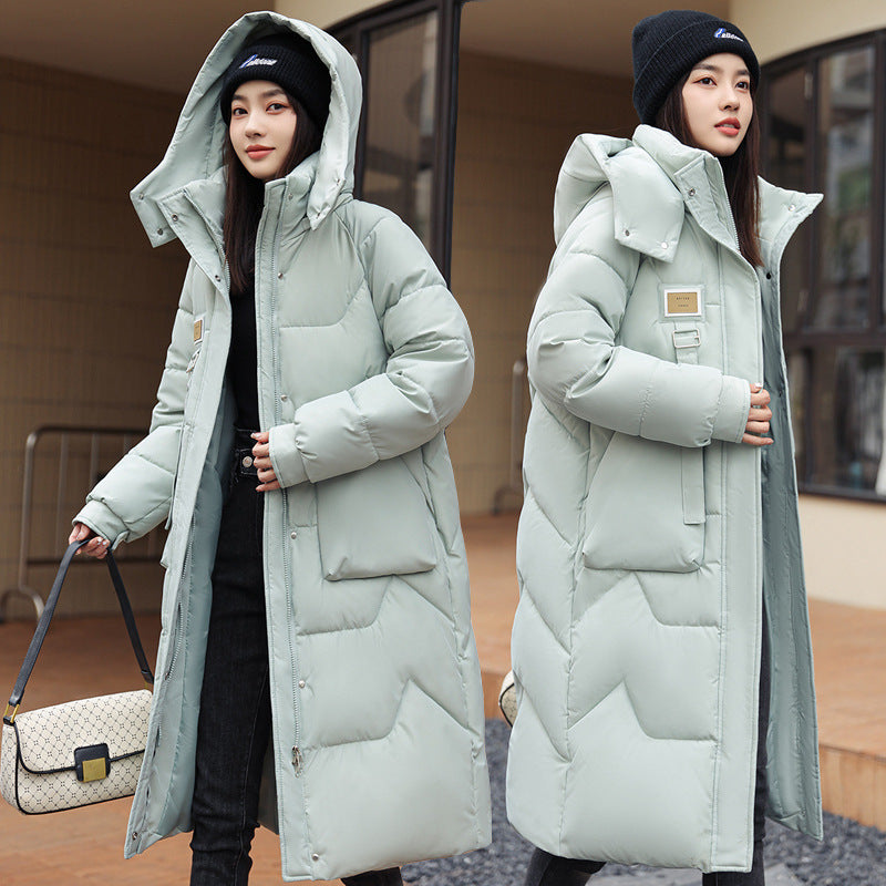 Dames Pufferjas Lange Gewatteerde Winterjas Korea Stijl