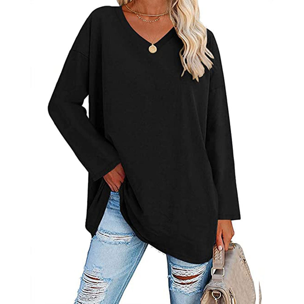 Dames Oversized T-shirt Lange Mouwen V-hals Casual