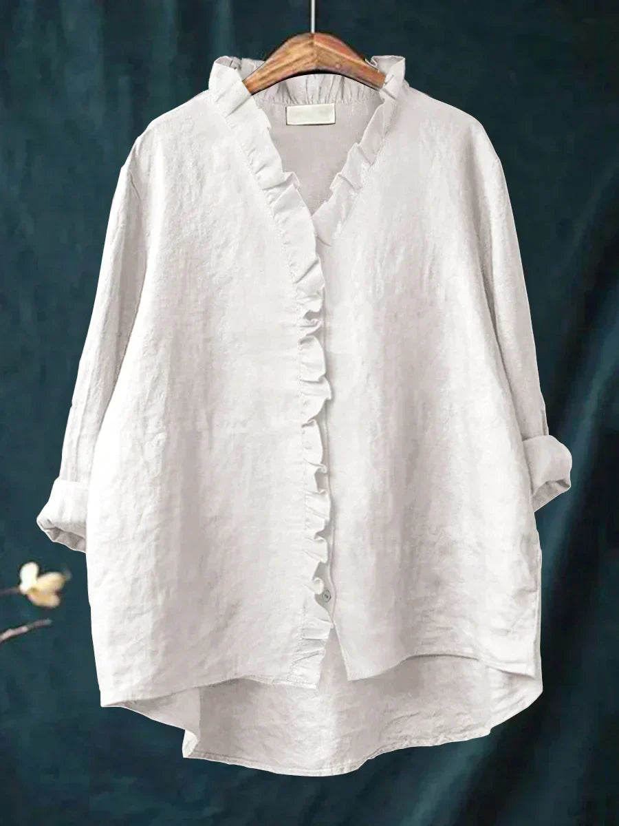 Dames Blouse Katoen Linnen Casual Met Ruches