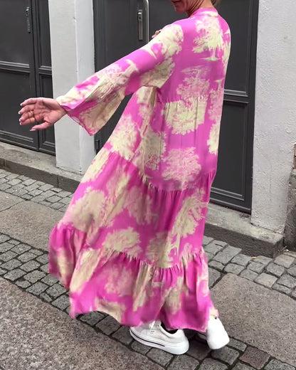 Ariana | Abito rosa con scollo a V e stampa