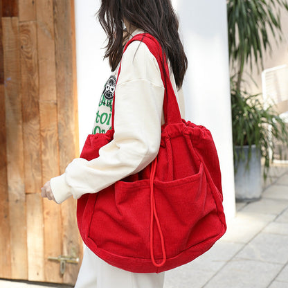 Dames Schoudertas Ribfluweel Vintage Stijl met Trekkoord