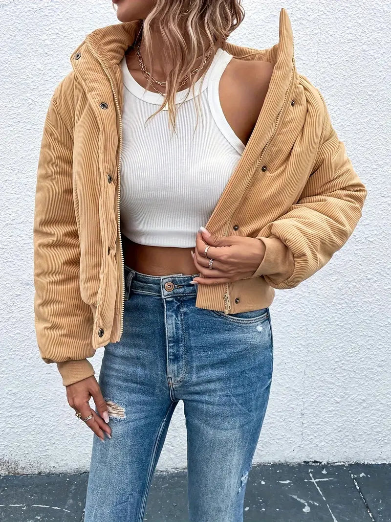 Corduroy Jas voor Vrouw met Rits en Knoopsluiting