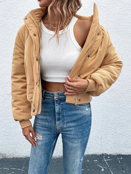 Corduroy Jas voor Vrouw met Rits en Knoopsluiting