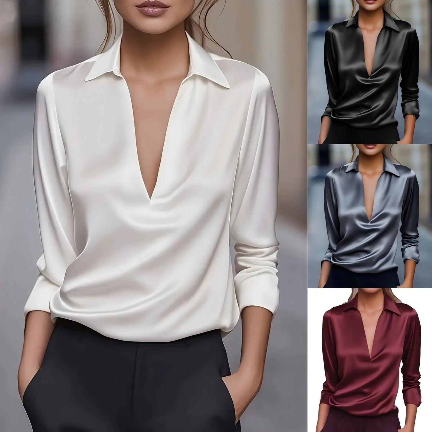 Dames Blouse Satijnen Look Havanna met V-hals Stijlvol