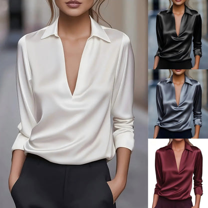 Dames Blouse Satijnen Look Havanna met V-hals Stijlvol