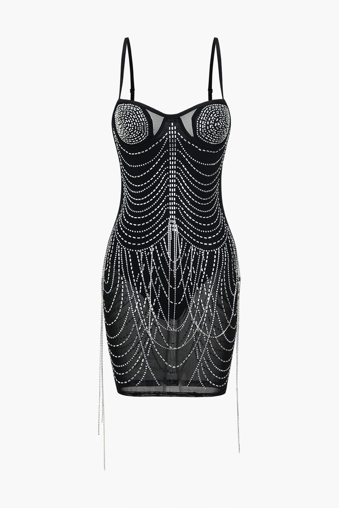 Mesh Minikleed met Strass Steentjes Glinsterend Jurk voor Vrouw