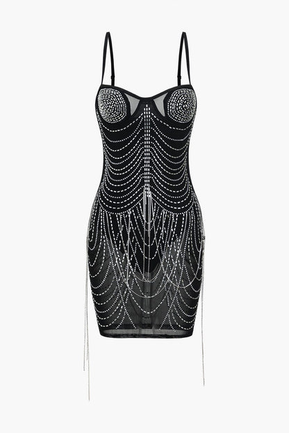Mesh Mini-jurk Met Strass Steentjes Glanzend en Glamour