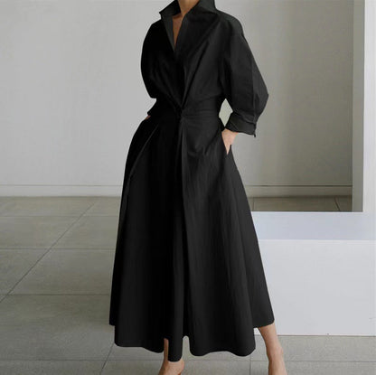 Dames Jurk met Overhemdkraag Elegante Stijl