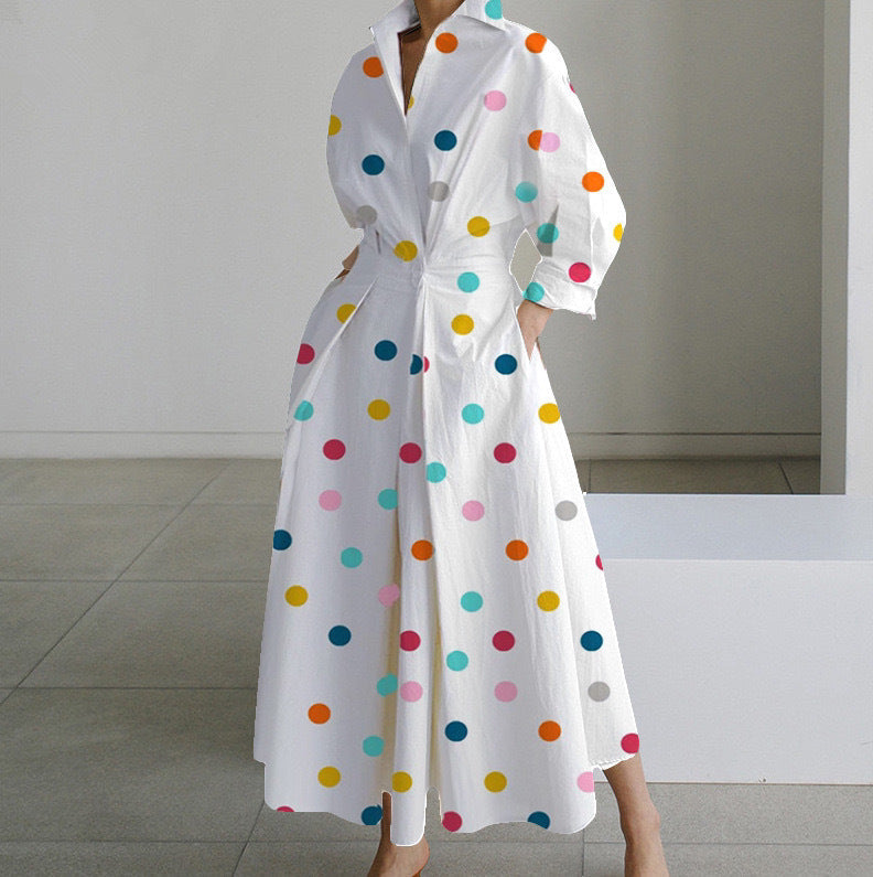Dames Jurk met Overhemdkraag Elegante Stijl