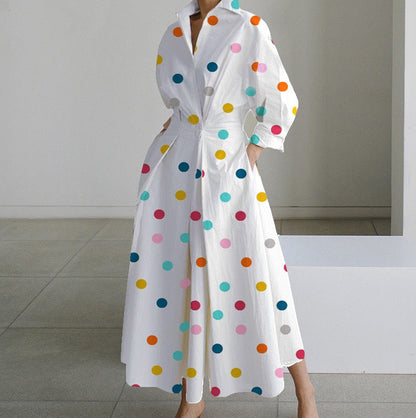 Dames Jurk met Overhemdkraag Elegante Stijl