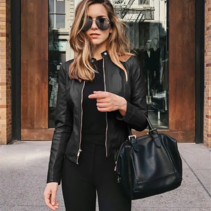 Sandra | Giacca biker alla moda con scollo tondo