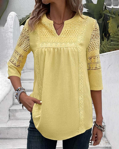 Gele dames top met 3/4 mouwen - Mode Vibes