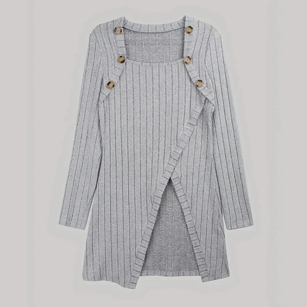 Claudia | Asymmetrische geribbelde cardigan in de kleur Grijs voor dames in stijl ideaal voor de herfst.