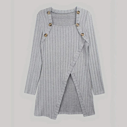 Claudia | Asymmetrische geribbelde cardigan in de kleur Grijs voor dames in stijl ideaal voor de herfst.