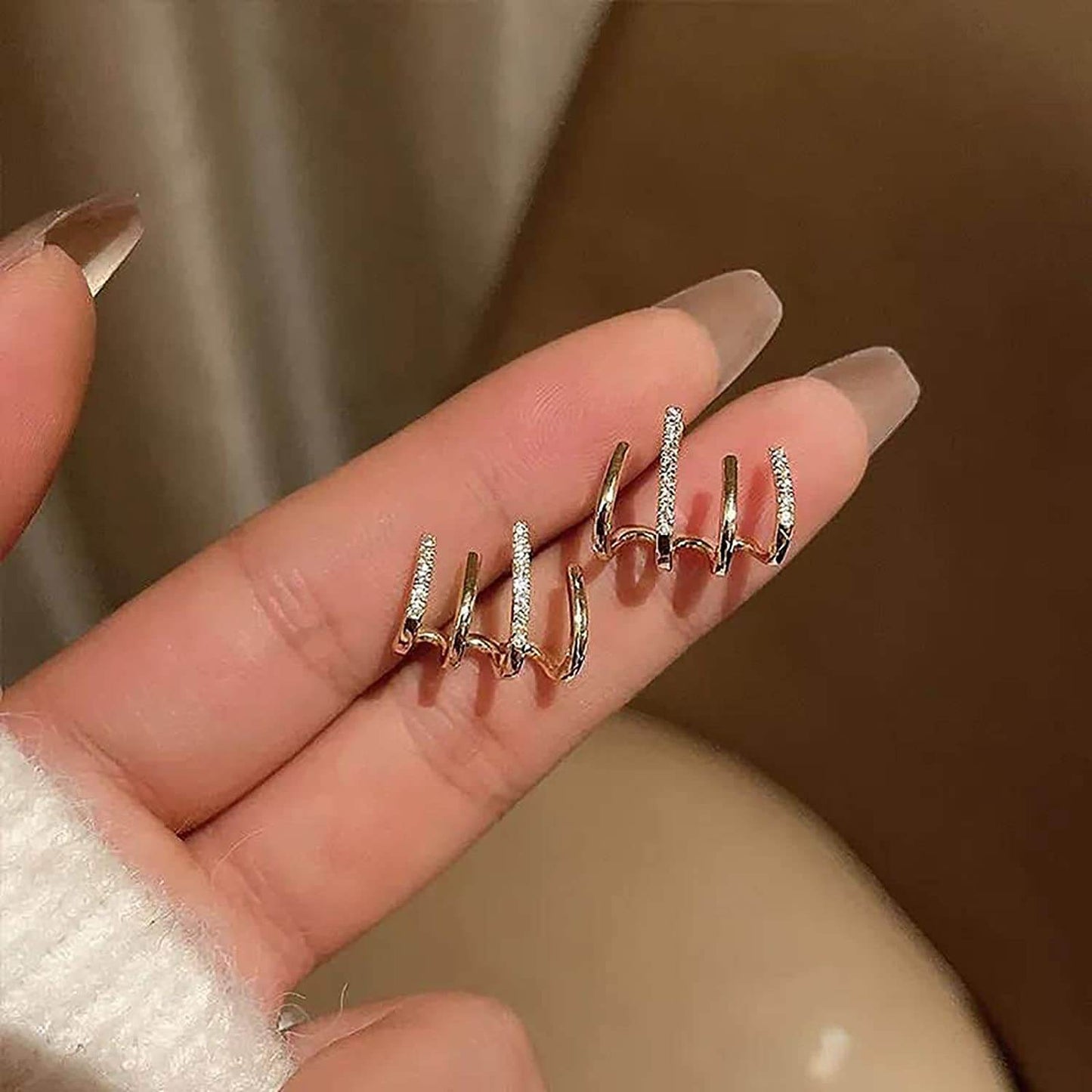 Oorbellen met 4 Hoepels en Zirkonia Glanzend Zilver