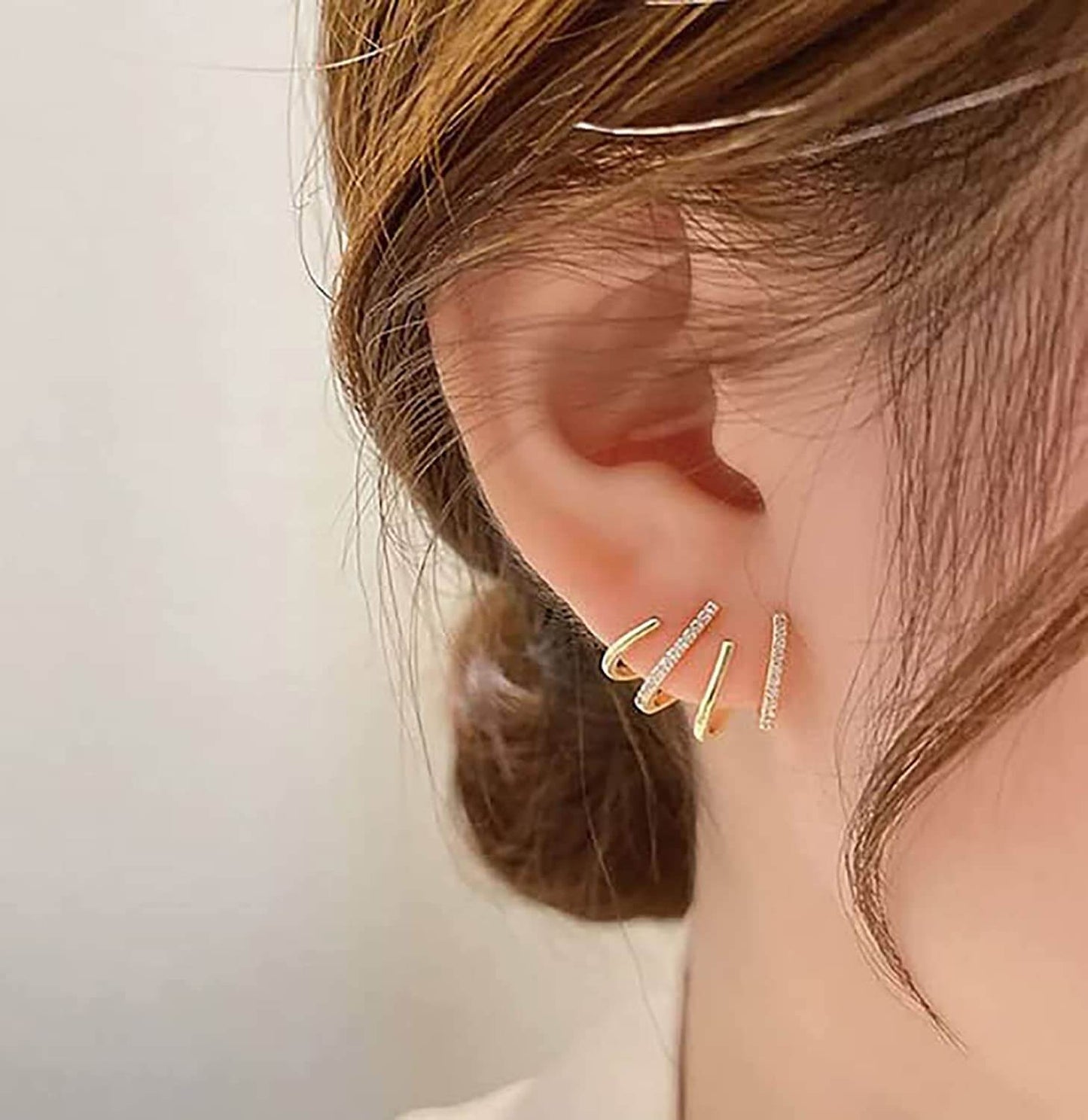 Oorbellen met 4 Hoepels en Zirkonia Glanzend Zilver