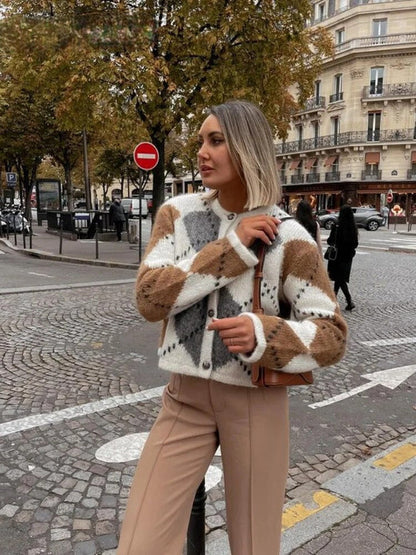 Gebreide Cardigan Geblokt Trendy Comfortabel