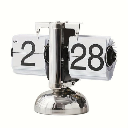 Retro Flip Klok Stalen Look Met Digitale Weergave