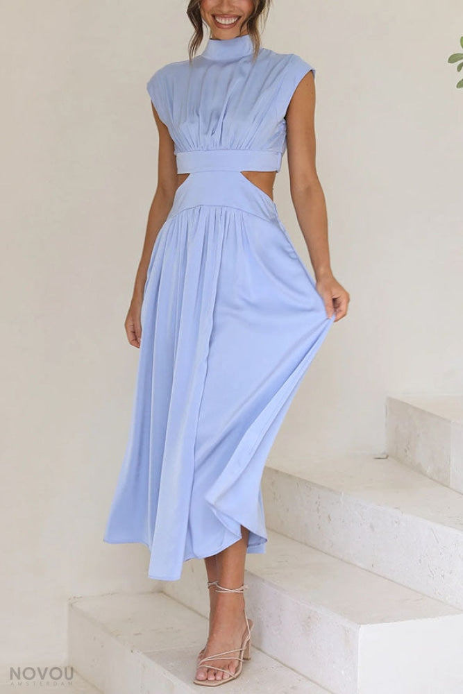 Midi Zomerjurk Col Rond Hals V-Neck Jurk voor Vrouw
