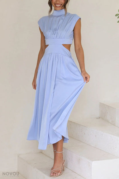 Midi Zomerjurk Col Rond Hals V-Neck Jurk voor Vrouw