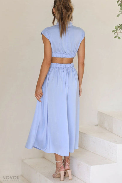 Midi Zomerjurk Col Rond Hals V-Neck Jurk voor Vrouw