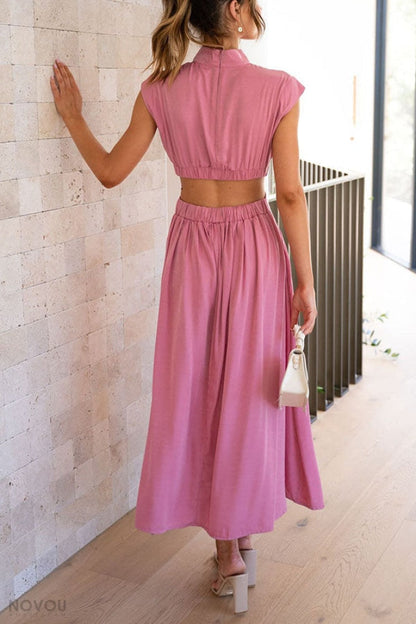 Midi Zomerjurk Col Rond Hals V-Neck Jurk voor Vrouw