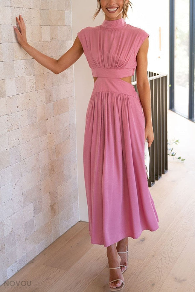 Midi Zomerjurk Col Rond Hals V-Neck Jurk voor Vrouw