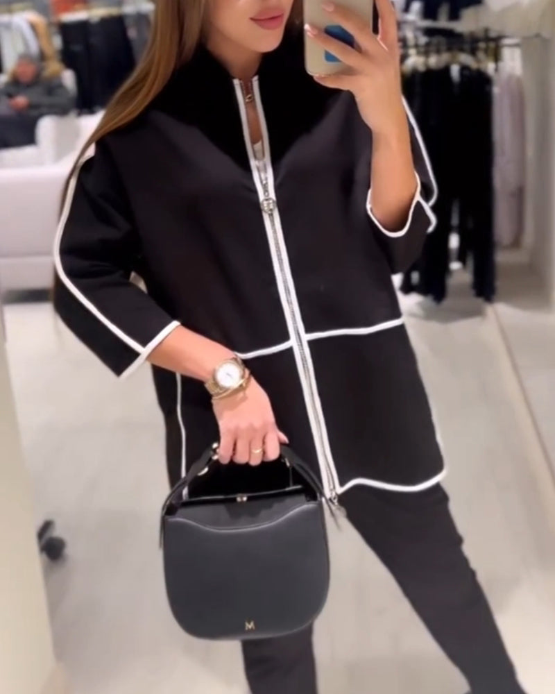 Parka Coat met Rits Contrasterend Design - Mode Vibes