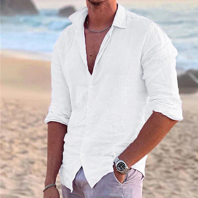 Zander Camicia da Uomo - Lino e Cotone, Casual Estivo-6